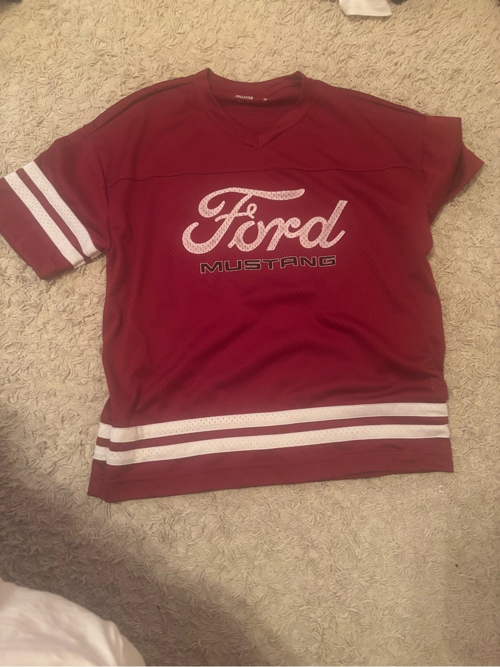 Hollister Burgundy Ford Mustang Mesh Tee with White Stripes